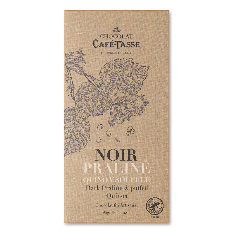 Tablette chocolat noir au quinoa et praliné noisettes - Café-Tasse - La Cave Epicurienne Tablette chocolat noir au quinoa et praliné noisettes - Café-Tasse - La Cave Epicurienne